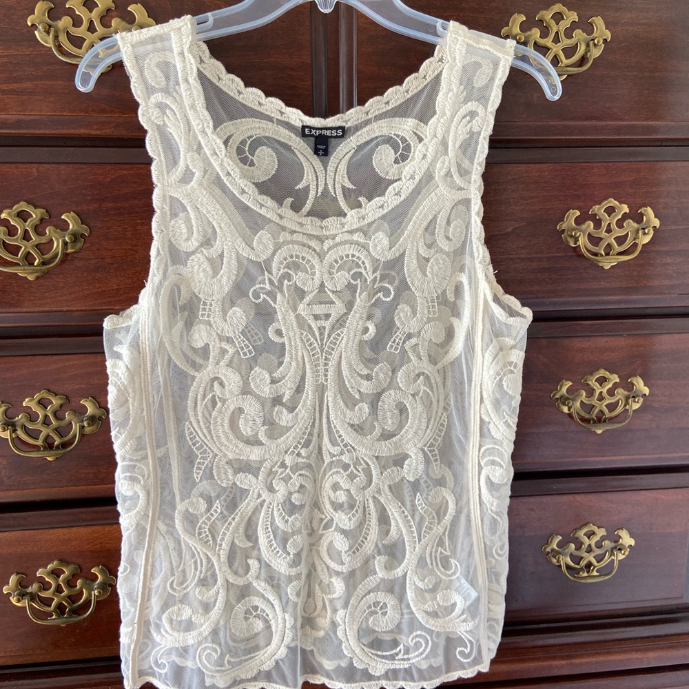 Express Ivory Lace Sleeveless Blouse